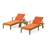 Outdoor Acacia Wood 3 Piece Chaise Lounge Set with Water-Resistant Cushions - NH947213