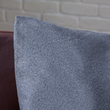 Contemporary Square and Rectangular Fabric Pillow Set with Faux Leather Strap - NH473903