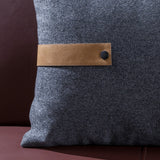 Contemporary Square and Rectangular Fabric Pillow Set with Faux Leather Strap - NH473903