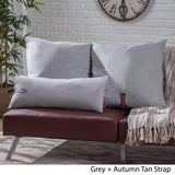 Contemporary Square and Rectangular Fabric Pillow Set with Faux Leather Strap - NH473903