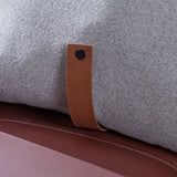 Contemporary Square and Rectangular Fabric Pillow Set with Faux Leather Strap - NH473903