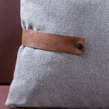 Contemporary Square and Rectangular Fabric Pillow Set with Faux Leather Strap - NH473903
