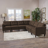 Mid Century Modern 7 Piece Fabric Extended Sectional Sofa - NH906303