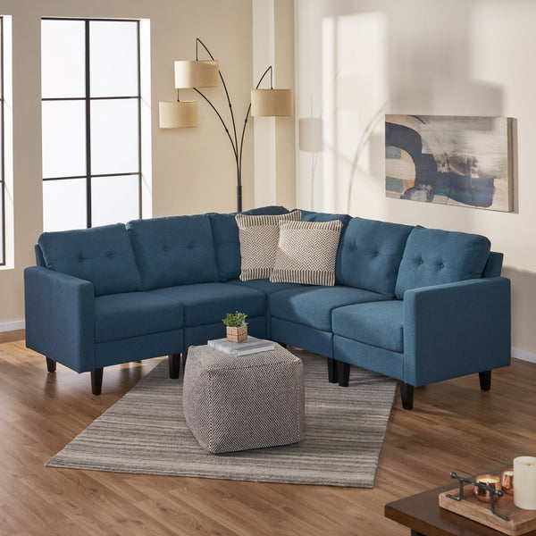 Mid Century Modern 5 Piece Fabric Sectional Sofa - NH506303