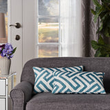 Indoor Dark Teal Greek Key Patterned Water Resistant Rectangular Throw Pillow - NH109203