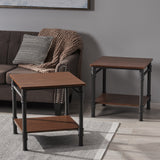 Industrial Faux Wood End Tables (Set of 2), Teak - NH252503