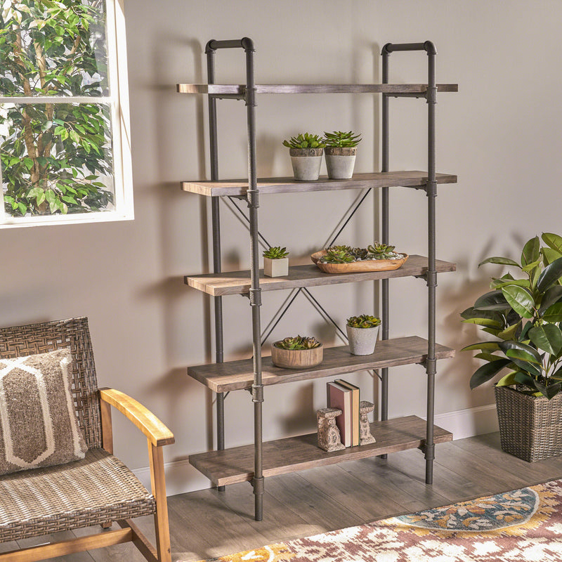 Industrial Pipe Design 5-Shelf Etagere Bookcase - NH513503