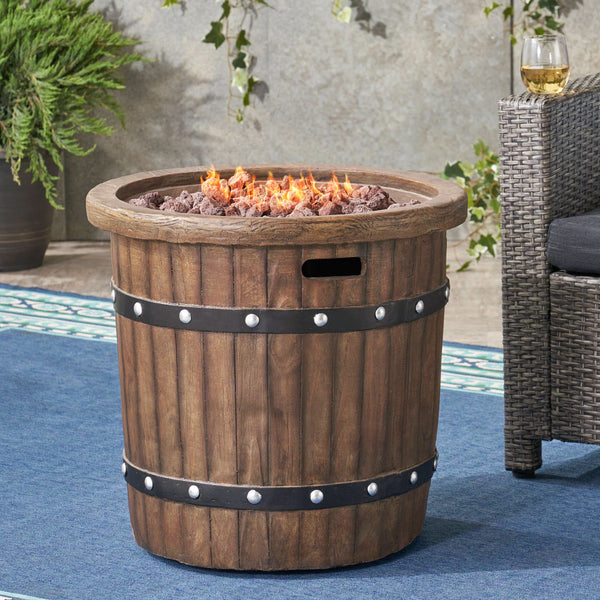 Outdoor 25-inch Light-Weight Concrete Round Fire Pit 40K BTU, Dark Brown - NH584403