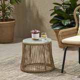 Outdoor Side Table, Steel and Rope, Tempered Glass Table Top, Boho - NH015703