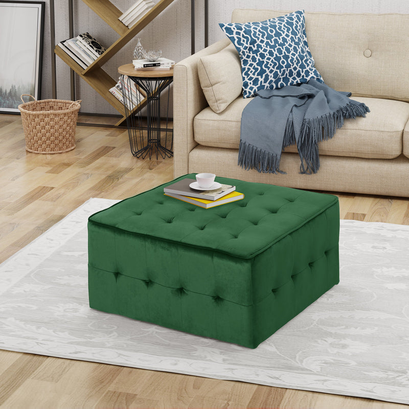 Modern Glam Tufted Waffle Stitch Velvet Square Ottoman Coffee Table - NH574403