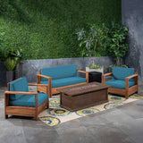 Outdoor 4-Seater Acacia Wood Chat Set with Fire Pit and Tank Holder - NH893603