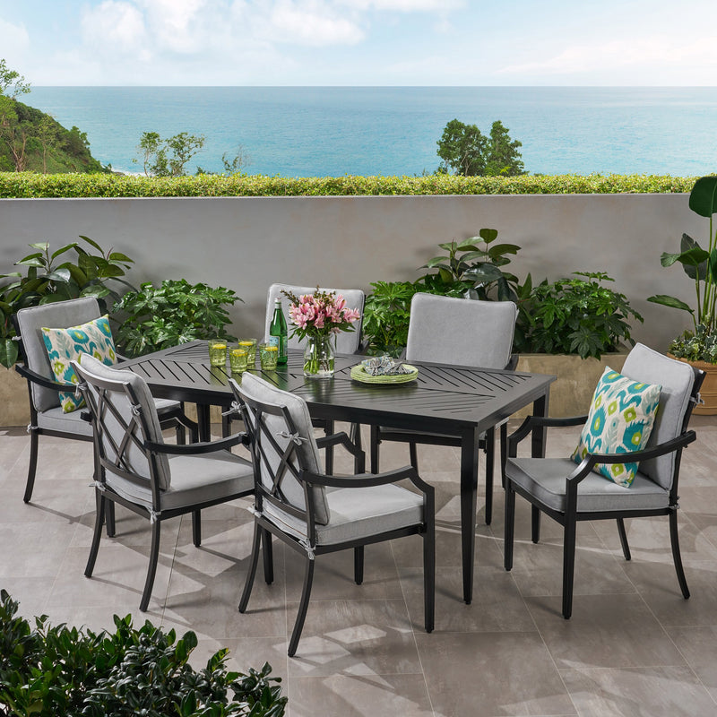 Diego Outdoor 6 Seater Aluminum Rectangular Dining Set - NH893803