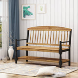 Indoor Farmhouse Acacia Wood Bench with Shelf - NH043503