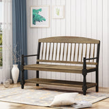 Indoor Farmhouse Acacia Wood Bench with Shelf - NH043503