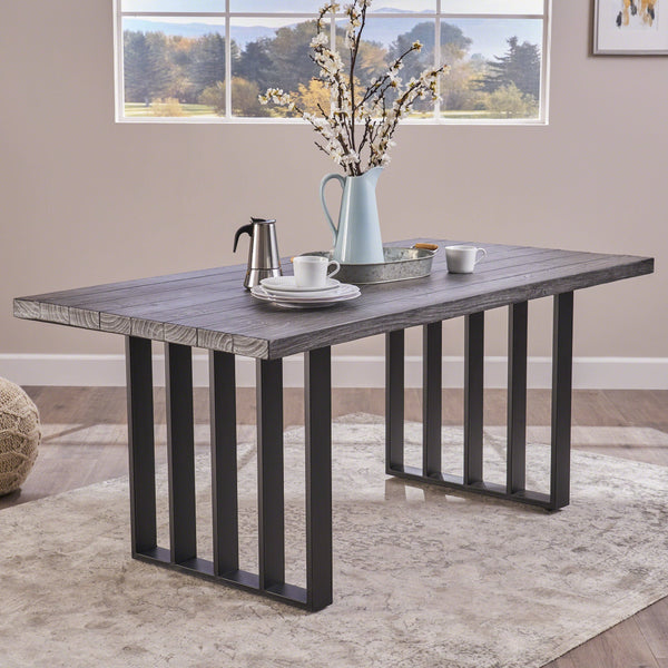 Indoor Farmhouse Oak Finish Light Weight Concrete Dining Table - NH521403