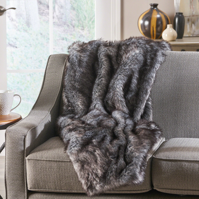 Modern Glam Rectangular Taupe Faux Fur Throw Blanket - NH332403