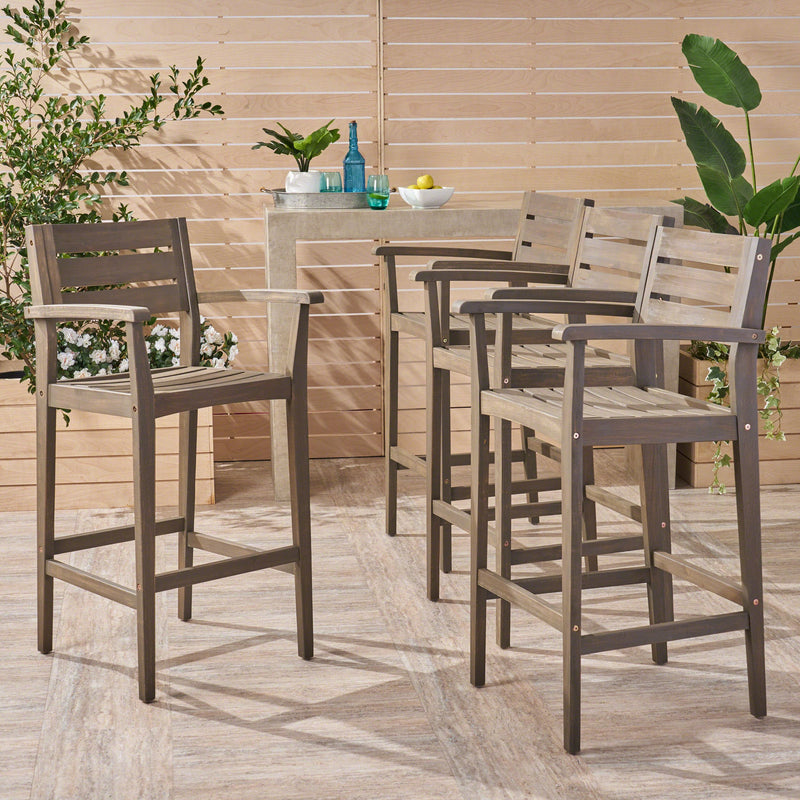 Outdoor Rustic Acacia Wood Barstool (Set of 4) - NH585603