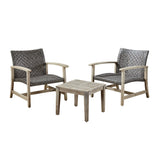 Outdoor 3 Piece Wood and Wicker Club Chairs and Side Table Set - NH541803