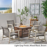 Outdoor 4 Piece Wood and Wicker Club Chair Set with Fire Pit - NH818703