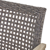 Outdoor 4 Piece Wood and Wicker Club Chair Set with Fire Pit - NH818703