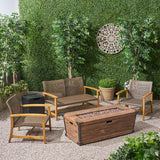 Outdoor 3 Piece Wood and Wicker Chat Set with Fire Pit - NH518703