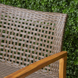 Outdoor 4 Piece Wood and Wicker Chat Set - NH861803