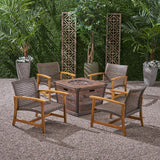 Outdoor 4 Piece Wood and Wicker Club Chair Set with Fire Pit - NH818703
