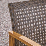 Outdoor 4 Piece Wood and Wicker Club Chair Set with Fire Pit - NH818703