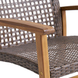 Outdoor 4 Piece Wood and Wicker Club Chair Set with Fire Pit - NH818703