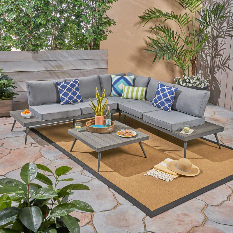 Outdoor Wood and Aluminum V-Shaped 5 Seater Sofa Set - NH321503