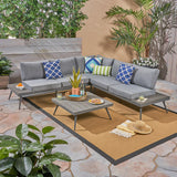 Outdoor Wood and Aluminum V-Shaped 5 Seater Sofa Set - NH321503