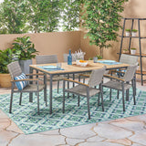 Outdoor 7 Piece Aluminum and Mesh Dining Set with Wood Top - NH791503