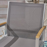 Outdoor Aluminum 7-Piece Dining Set with Mesh Chairs and Faux Wood Top - NH098503