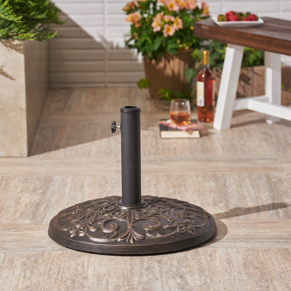 Outdoor 60lb Concrete Circular Umbrella Base, Hammered Dark Copper - NH355403