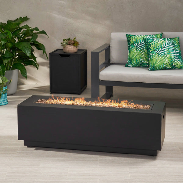 Outdoor Dark Gray Iron Rectangular Propane Fire Pit - 50,000 BTU - NH710403