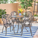 Outdoor 5 Piece Cast Aluminum Dining Set, Shiny Copper - NH614503