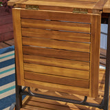 Outdoor Wood and Iron Bar Cart with Tray Top and Bottle Holders - NH858803