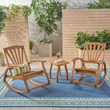Outdoor Rustic Acacia Wood Recliner Rocking Chair with Side Table - NH449603