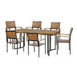 Outdoor Modern Industrial 7 Piece Acacia Wood Dining Set - NH529213