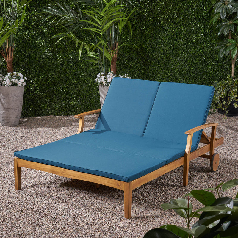 Double Chaise Lounge for Yard and Patio, Acacia Wood Frame - NH865703