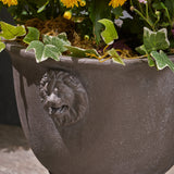 Garden Urn Planter, Roman, Lionhead Accents, Lightweight Concrete - NH474703
