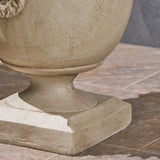 Garden Urn Planter, Roman, Lionhead Accents, Lightweight Concrete - NH474703