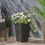 Garden Urn Planter, Square, Tapered, Riveted, Lightweight Concrete - NH814703