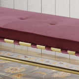 Cushioned Bench, Velvet, Gold Chrome Iron Cross Legs, Glam, Button-Tufted - NH924703