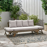 Outdoor Gray Finished Acacia Wood Daybed with Water Resistant Cushions - NH175203