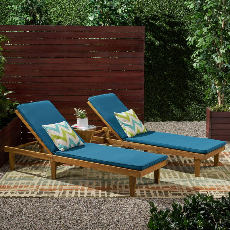 Outdoor Modern Acacia Wood Chaise Lounge with Cushion (Set of 2) - NH057013