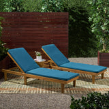 Outdoor Modern Acacia Wood Chaise Lounge with Cushion (Set of 2) - NH057013