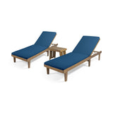 Outdoor Acacia Wood 3 Piece Chaise Lounge Set with Water-Resistant Cushions - NH437213