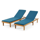 Outdoor Modern Acacia Wood Chaise Lounge with Cushion (Set of 2) - NH057013