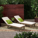 Outdoor Modern Acacia Wood Chaise Lounge with Cushion (Set of 2) - NH057013